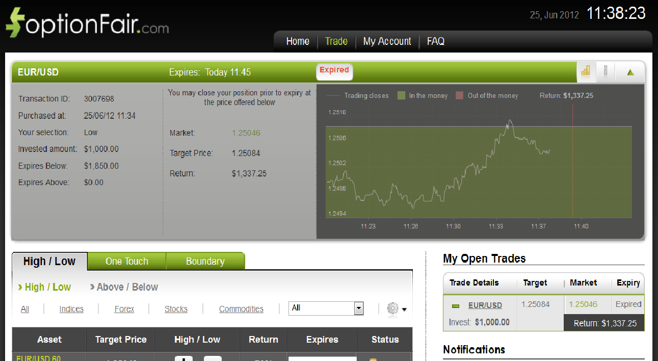 Successful Trade on June 25, 2012 EUR/USD
